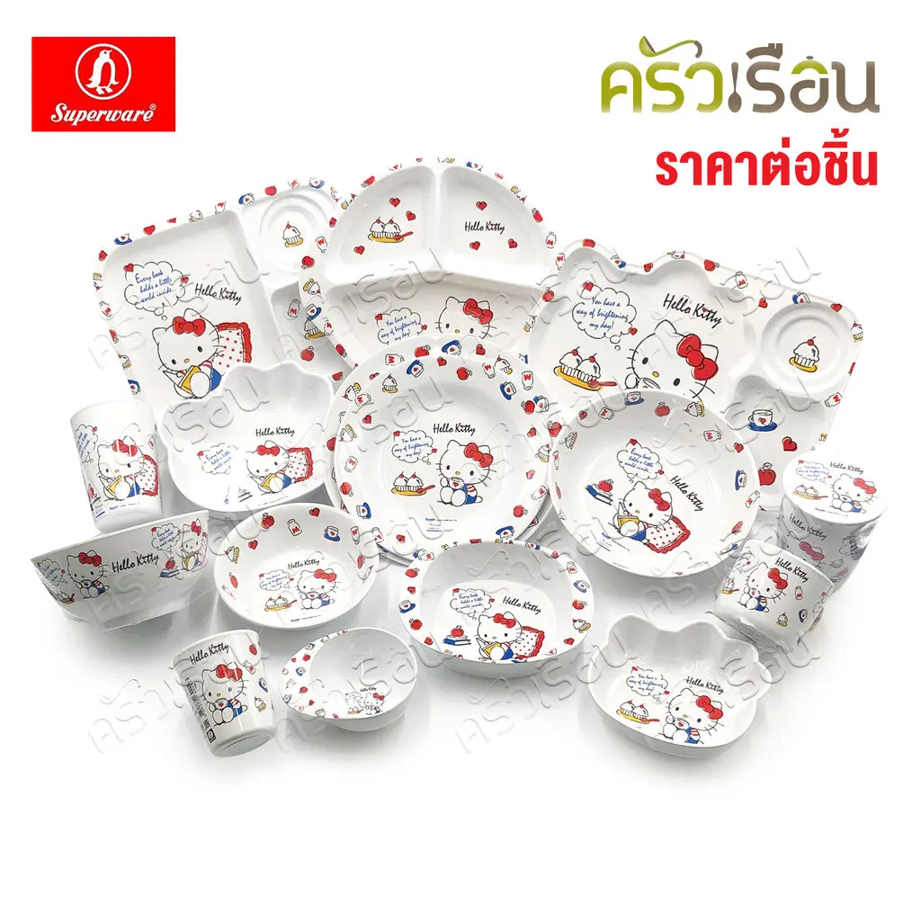 [COD] Superware, Kitty Free BOX Pattern [ราคาต่อชิ้น] จานเมลามีนหรือชามหรือช้อนส้อมหรือแก้ว
