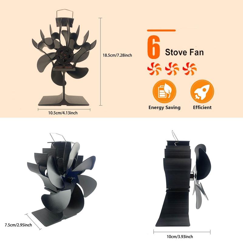 Wood Stove Fan, 6 Blade Wood Stove Fan with Magnetic Temperature Gauge, Quiet Operation Stove Fan, Home Appliances for Efficient Heat Circulation 1