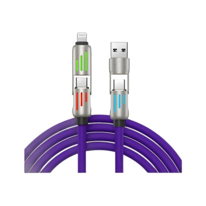 240W Data Cable Four-in-One Colorful Breathing Light Fast Charge Universal Phone Car Multifunction Type-C Charging Cable 7