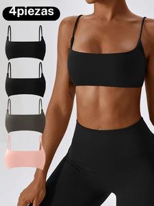 Sujetador deportivo sin aros para mujer de color sólido, transpirable, cómodo y de secado rápido; ropa deportiva para yoga y gimnasio, ropa de yoga y fitness