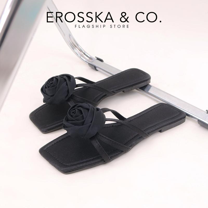 EROSSKA - Dép nữ đế bằng quai dây mũi hở phối hoa kiểu dáng đơn giản cao 1cm màu đen - DE089 7