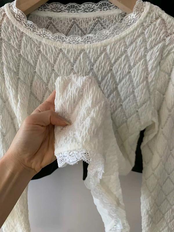 Áo thun xốp ren hoa MỎNG NHẸ cổ viền ren tay dài QC loại 1 cho nữ - Top Women | BigBuy360 - bigbuy360.vn