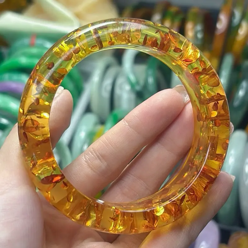 vòng tay hổ phách vàng nở hoa 2