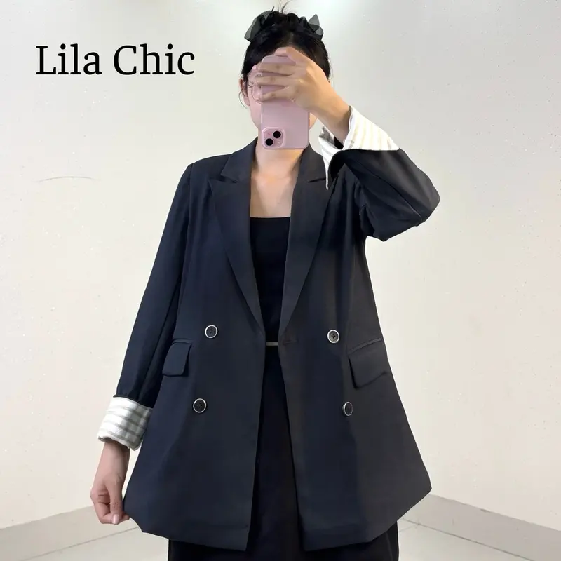 B15 Áo Blazer, Áo vest dài tay 2 lớp phối tay kẻ 2 lớp công sở thiết kế Nữ 6