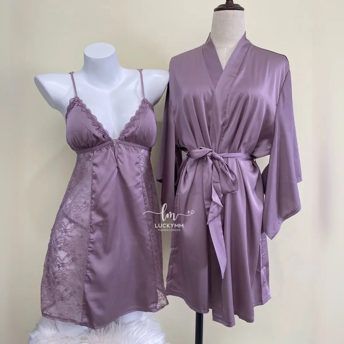 Luckymm Sleepwear Kimono Satin Set Baju Tidur Wanita 126 Dress