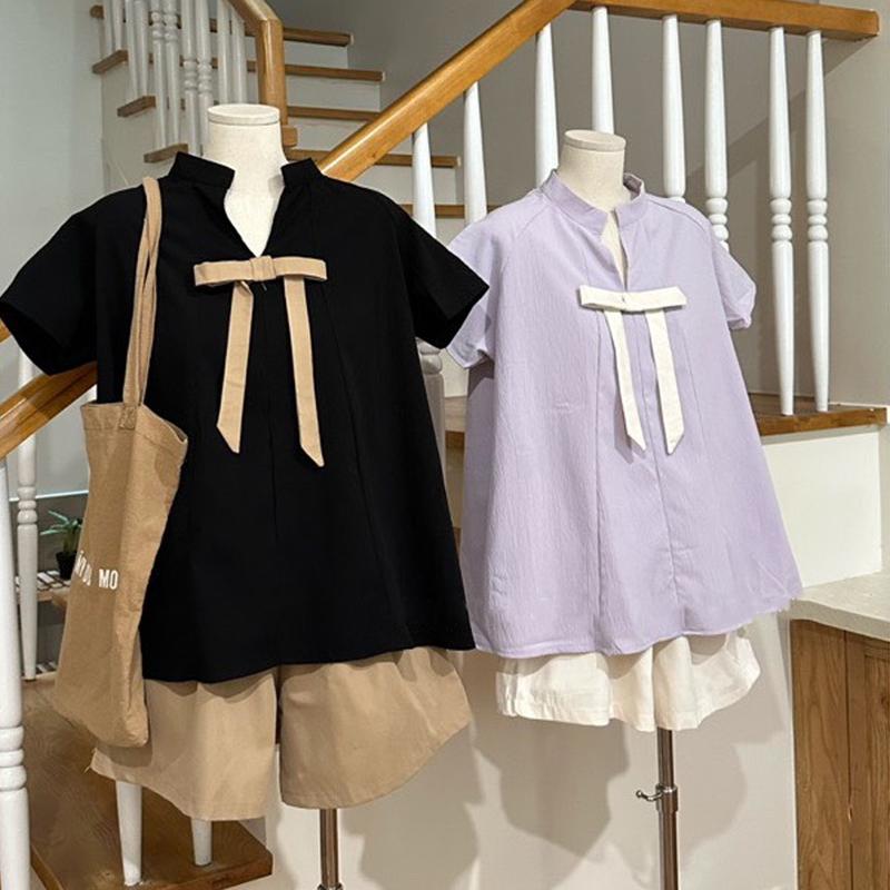  Áo sơ mi babydoll đính nơ KHÔNG KÈM QUẦN tone màu pastel xinh xắn Nữ Women Shirt Top Kem Tim 