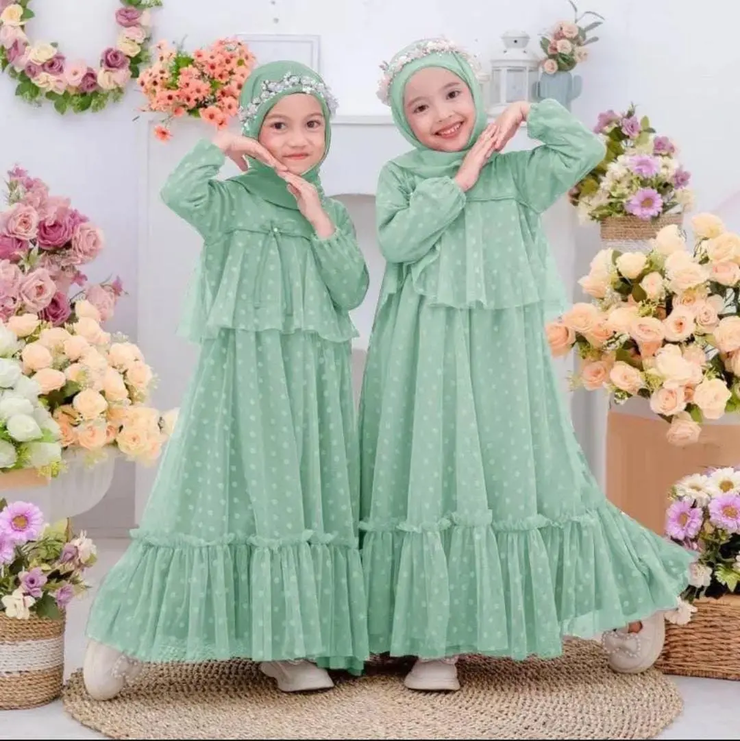 SYARI EMI KIDS GAMIS PAKAIAN DRES ANAK PEREMPUAN TERBARU KEKINIAN 2TH - 10TH S-M-L-XL Muslim Tile