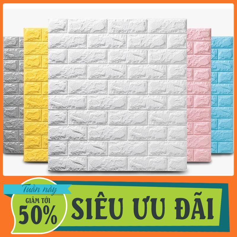 COMBO 10 Miếng Xốp dán tường 3D khổ 70x77cm giả gạch phủ bóng chống bẩn, mặt sau có sẵn keo 0