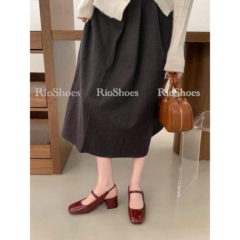 giày búp bê MAry Jane da bóng cao cấp quai hậu dây chun co dãn,gót vuông 5cm chắc chắn dễ đi,giày rioshoes,cao gót 5p Nữ Jean 6