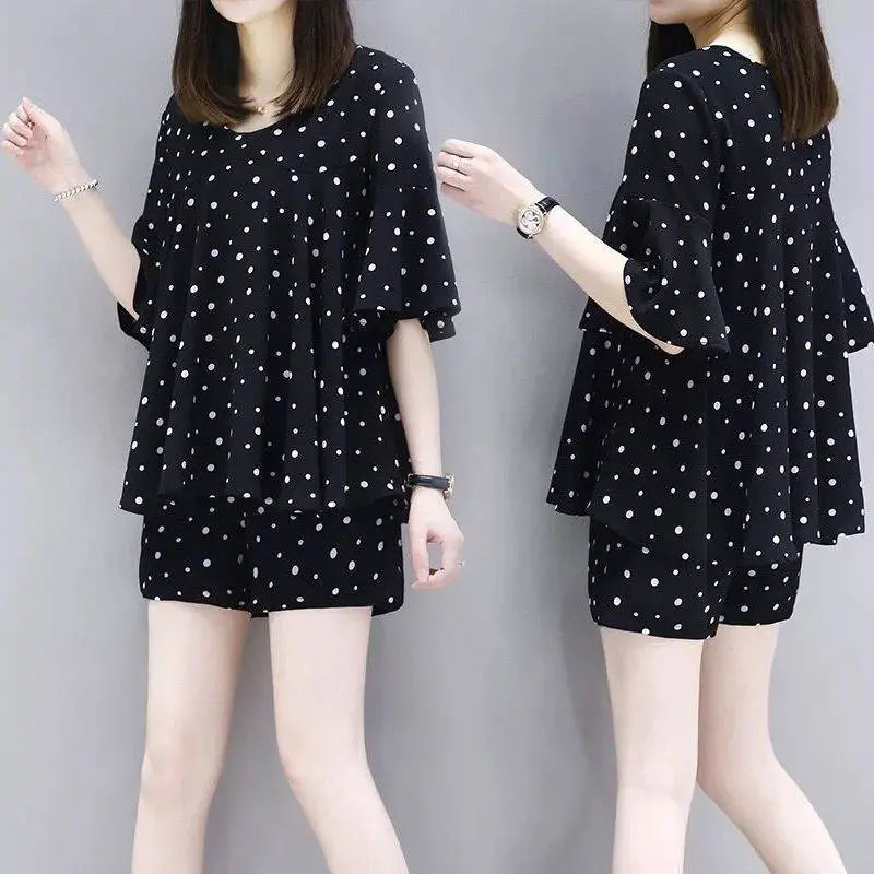 Bộ Đồ Hai Mảnh, Ngoại Cỡ M-5XL, Ngoại Cỡ, ngắn Tay, Thích Hợp Cho Mùa Hè, Cô Gái Đầy Đặn, Quần Thường Ngày Thể Thao, Bộ Đồ Một Mảnh / Bộ Đồ Phù Hợp