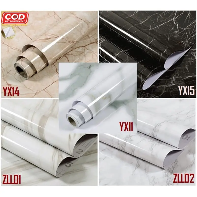WALLPAPER MARMER GLOSSY 60 x 1M STICKER MARMER BLACK PVC SUPER GLOSSY Dinding