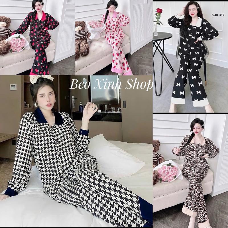 Đồ Bộ - Đồ Ngủ Tay Dài Pijama Bigsize 50-100kg Vải Lụa Nhật Cổ Bèo Tiểu Thư Nữ Áo Quần Ngủ