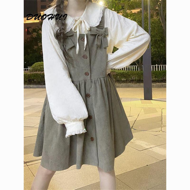 Tie Nơ Một Mảnh Duohui, Phong Cách Preppy Dáng Rộng Vừa Vặn, Dễ Phối Đồ, Dài Trung Bình Cho Nữ, Váy Phù Hợp, Hai Dây 5