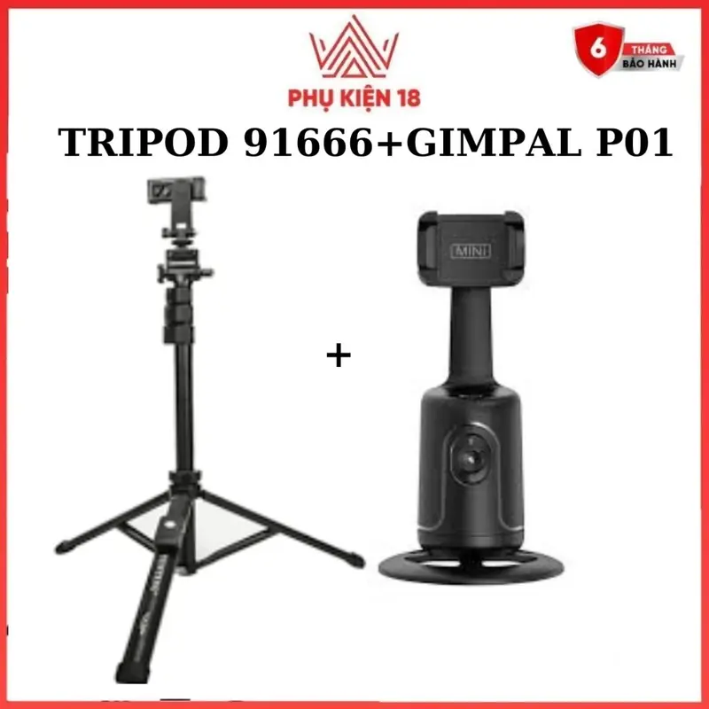 [TẶNG KHIỂN+TÚI]COMPO Tripod 91666 kèm Gimpal P01 xoay tự động thông minh hỗ trợ quay video, chụp ảnh ,livetream tiện lợi dễ dàng thu nhỏ mang theo Selfie Phụ Kiện 0