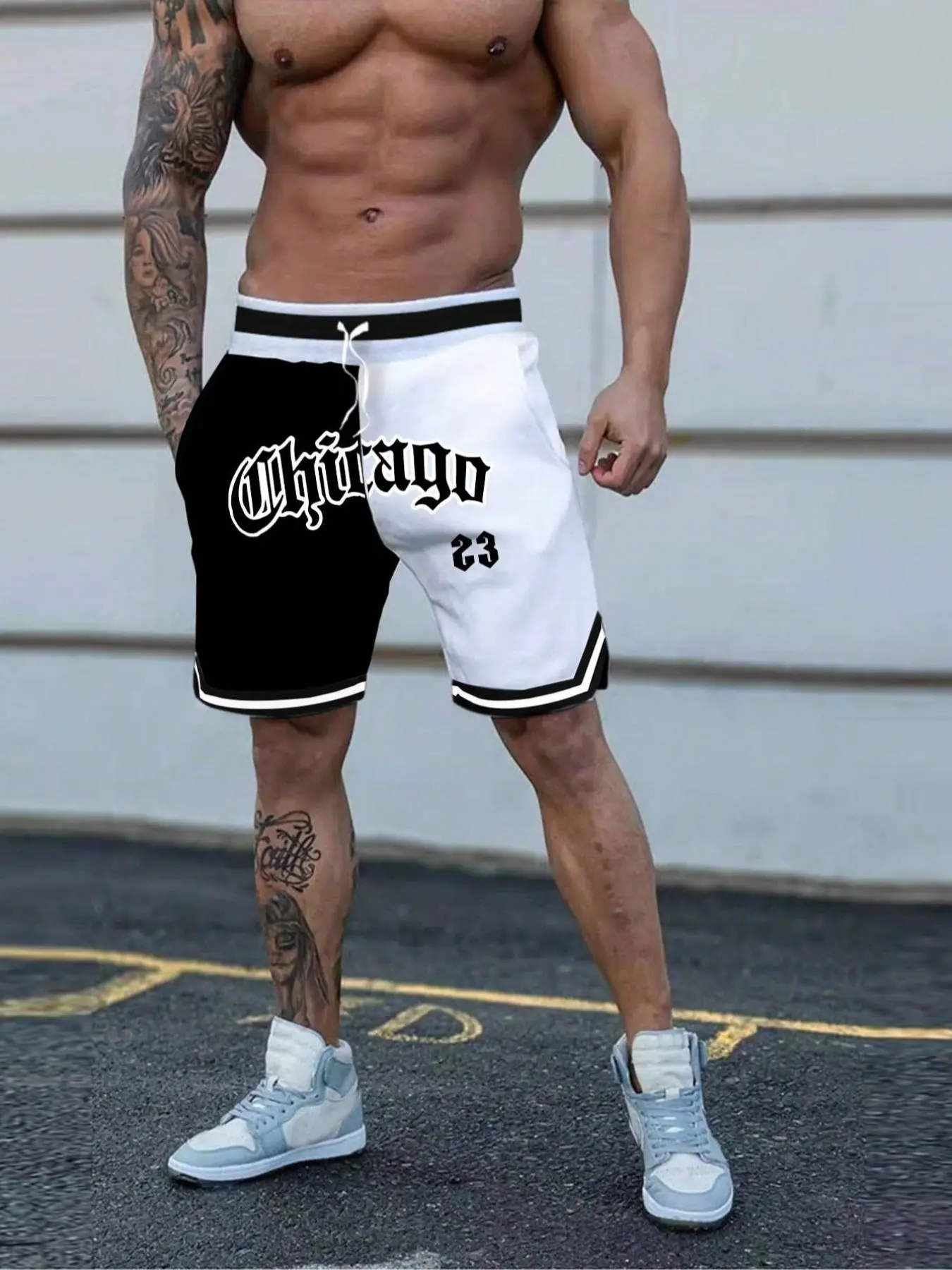 Men's Letter Print Cross Waist Shorts, Regular Fit Casual Comfy Breathable Shorts for Summer, Men's Bottoms for Daily Wear