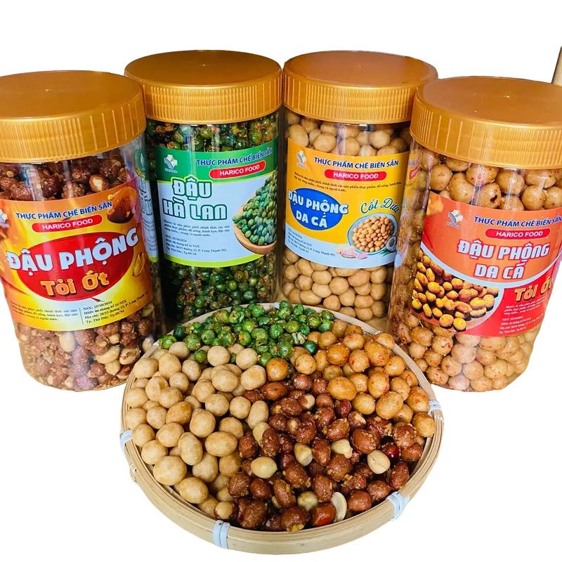 Combo 2Kg (4 Hộp) Đậu HARICO: phộng da cá nước cốt dừa, phộng da cá tỏi ớt, phộng sấy tỏi ớt, Hà Lan tỏi ớt giòn tan béo ngậy thơm ngon Nuts Snack Ăn Vặt Food Thức Ăn