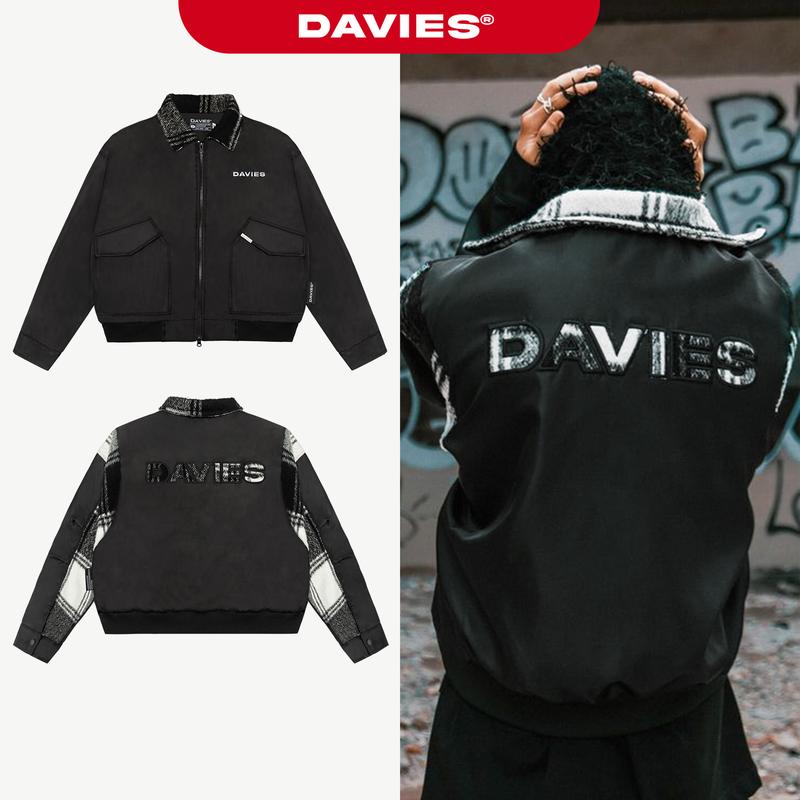 Áo khoác bomber croptop nam nữ DAVIES dù protex phối vải flannel caro đen local brand Flannel Type Logo Jacket I D37-AK6