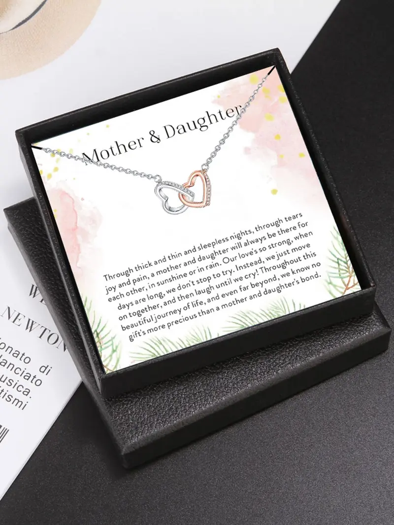 Product Introduction of Heart Shaped Pendant Necklace, Mother & Daughter Themed Necklace, Fashion Jewelry Accessories for Women & Girls, Gift for Mom & Daughter 3