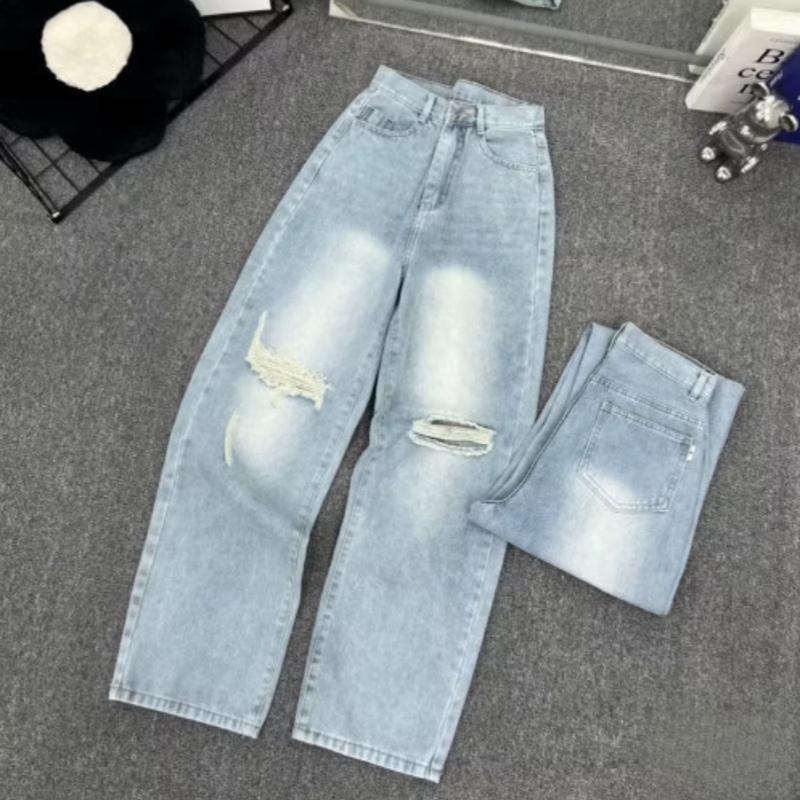 Quần Jean Nữ Ống Suông Màu Xanh Nhạt Thiết Kế Rách Gối Phong Cách Thời Trang Hottrend C052 4