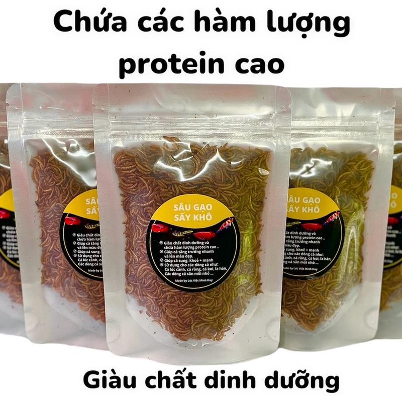 Sâu Gạo sấy khô -dành cho cá size vừa và nhỏ -chứa các hàm lượng caroten rất cao-dành cho các dòng cá lóc cảnh-cá rồng -cá koi-cá la hán và các dòng cá săn mồi nhỏ-trọng lượng 25 gram / 1gói