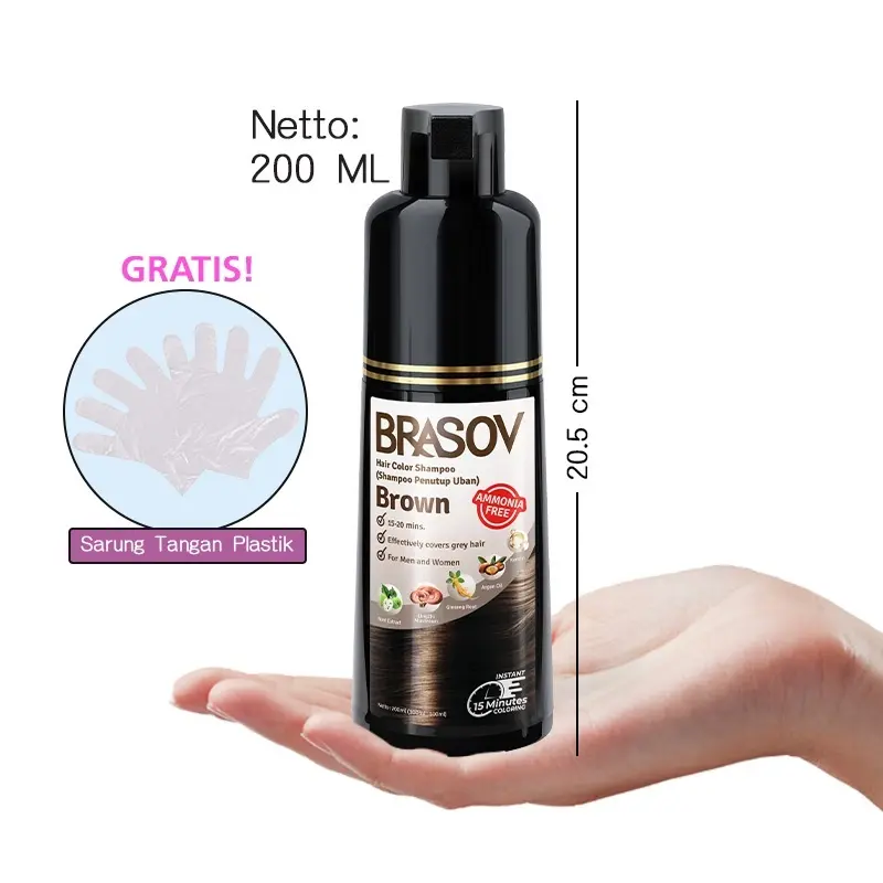 BRASOV Shampoo Pewarna Rambut 200 ML Ammonia Free Hair Color Shampoo Penutup Uban BPOM 4