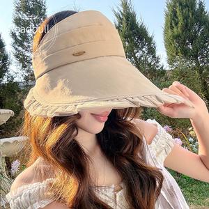 ROADBULLレディース フリル空頂サンハット 夏 日を除くけ 韓国風 かわいいい 通気性抜群 空頂サンハット レディース フリル 日を除くけ 小顔効果