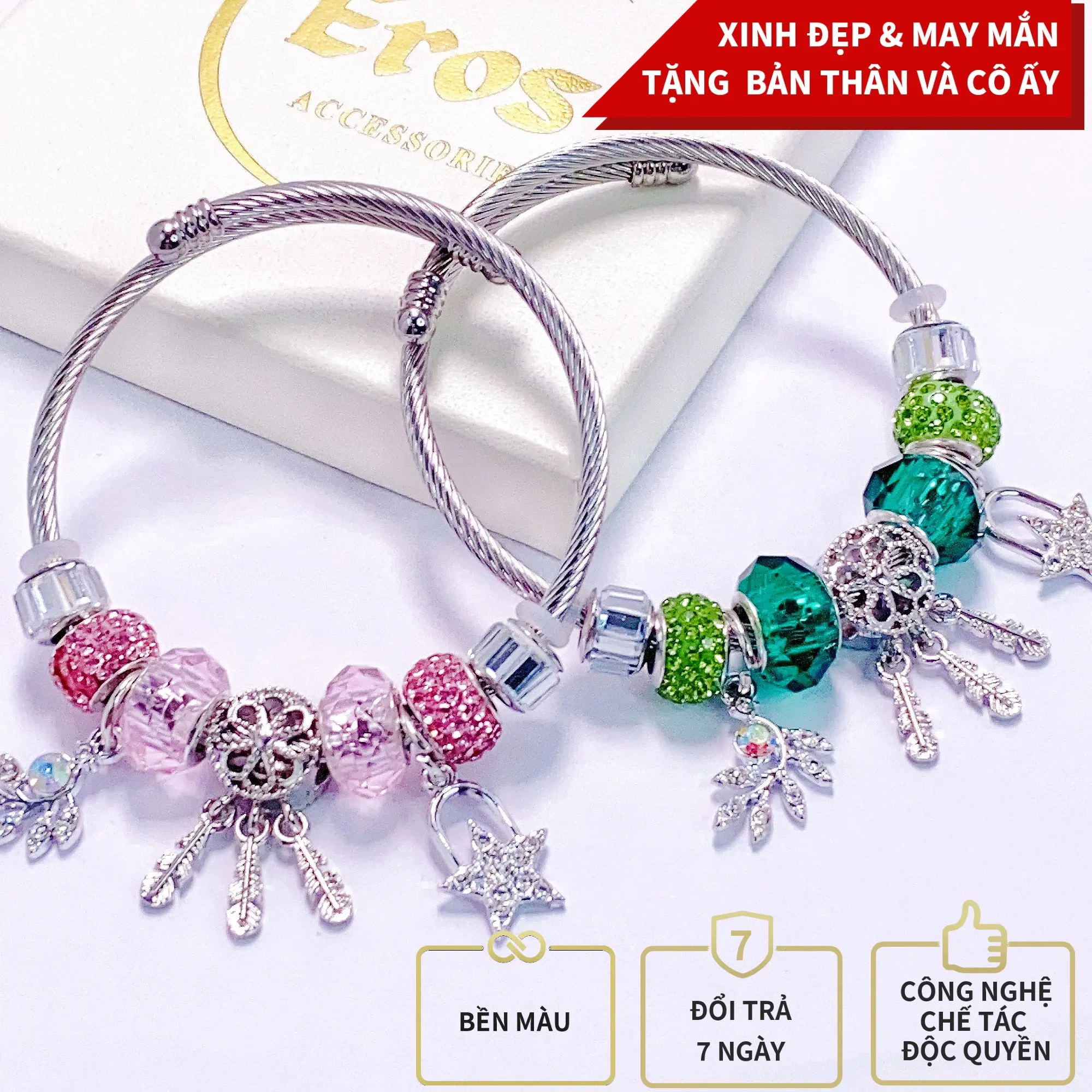 [HÀNG HOT-NGON-BỔ-RẺ] Lắc tay c.h.a.r.m hoa 3 nhánh phụ kiện xinh