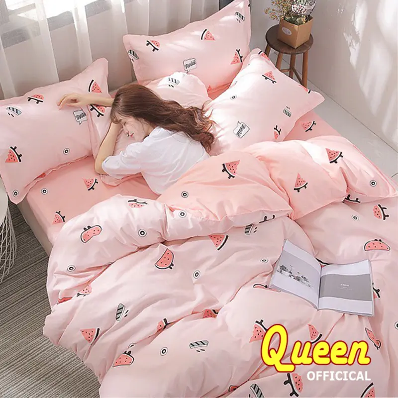 Combo Bộ Chăn Ga Gối 4 Món, 3 Món m2/m4/m6/m8/2m2 Cotton Poly 4 Mùa, Ga Giường Dưa Hồng, Dưa Hấu Cute - DecorvnSakuraBedding