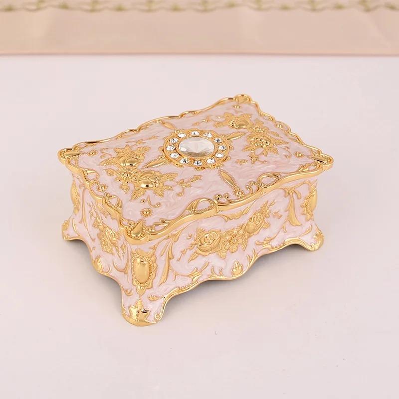 Product Introduction of European retro jewelry box metal enamel color creative ring necklace earrings storage box knot marriage gift 13