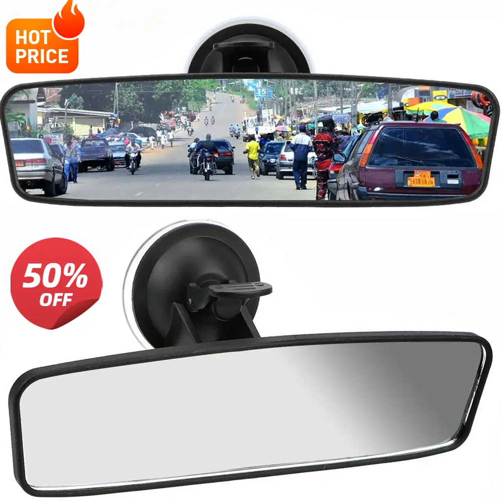 Wide-angle Rearview Mirror With 360° Rotates Adjustable Suction Cup Interior Rear View Mirrors Universal Car Rear Mirror