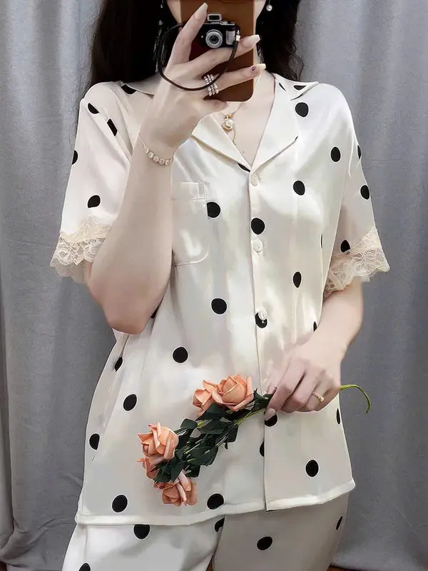 Đồ bộ Nữ LUXURY'S PIJAMA tay ngắn họa tiết chấm bi TN0005 quan  ao  ngu 2