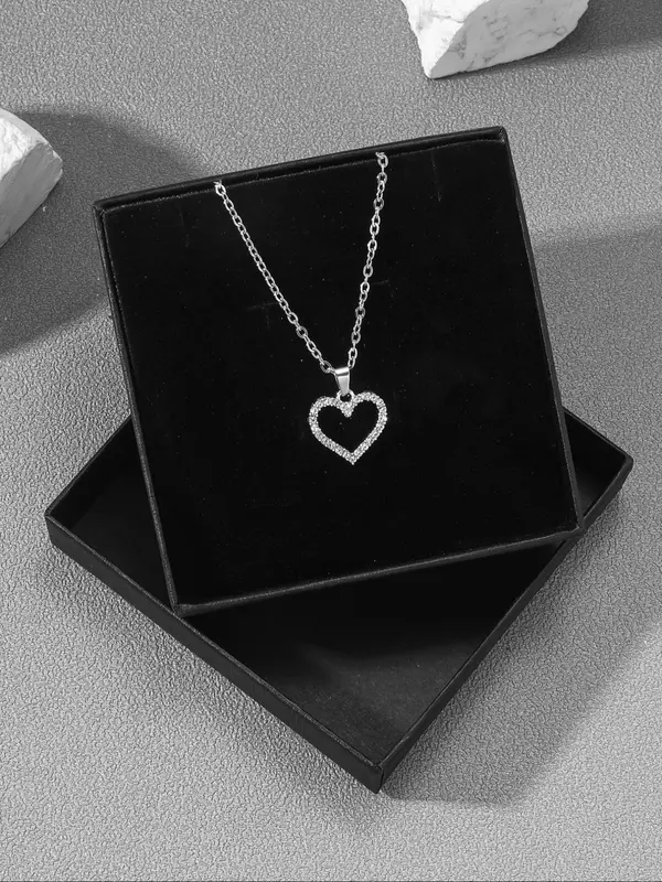 Fashion Heart Shaped Artificial Zircon Pendant Necklace, Stainless Steel Love Matching Necklace Jewelry, with Box, Minimalist Accessories for Gifts 2
