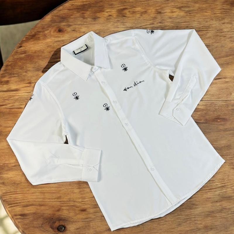 Áo sơ mi nam dài tay ᵰgực thêu chữ kí họa tiết thêu ong bay boy phố - Menswear Kate Cổ Tròn