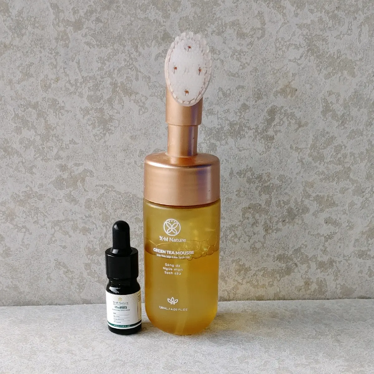 COMBO GIẢM MỤN XM ( Sữa Rửa Mặt Geen Tea Mousse 120ml và Serum Mụn King Acne 5ml ).