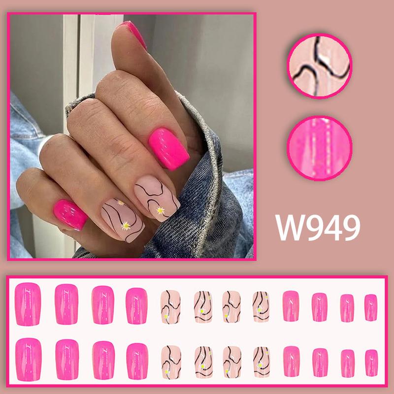 Product Introduction of European and American Simple Rose Red Fresh Daisy Crack Nail Sticker Black Irregular Curve Wear Nail 2