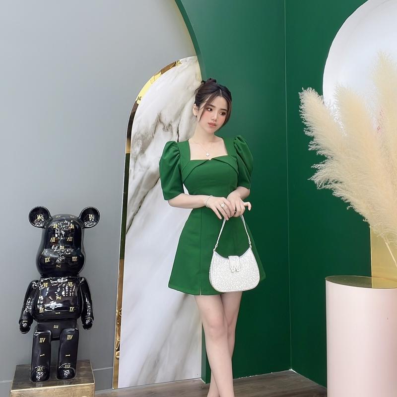 Đầm Tiểu Thư Tay Phồng Cổ Vuông Dáng Ngắn Nhẹ Nhàng Cotton- Thiết Kế Lan Ngọc Nữ Dress