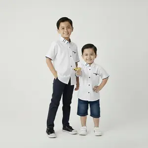 Kemeja Anak Laki-laki Lengan Pendek Usia 1-15 Tahun Bahan Poplin & Ospot Halus Nyaman Casual Size M-S