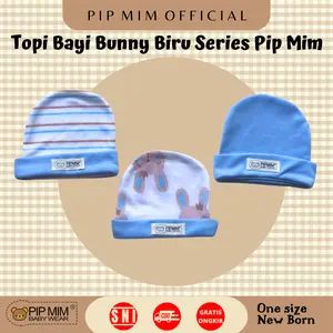 Pip Mim Baby - 3 Pcs Topi Bayi Newborn BUNNY BIRU Series / Bayi Laki-Laki Perempuan Ber SNI
