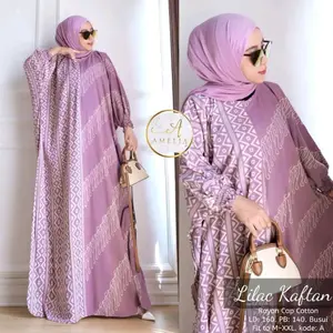 Kaftan Hoshi Gamis Kelelawar Rayon Panjang Muslim Nyaman Dress Fit Motif