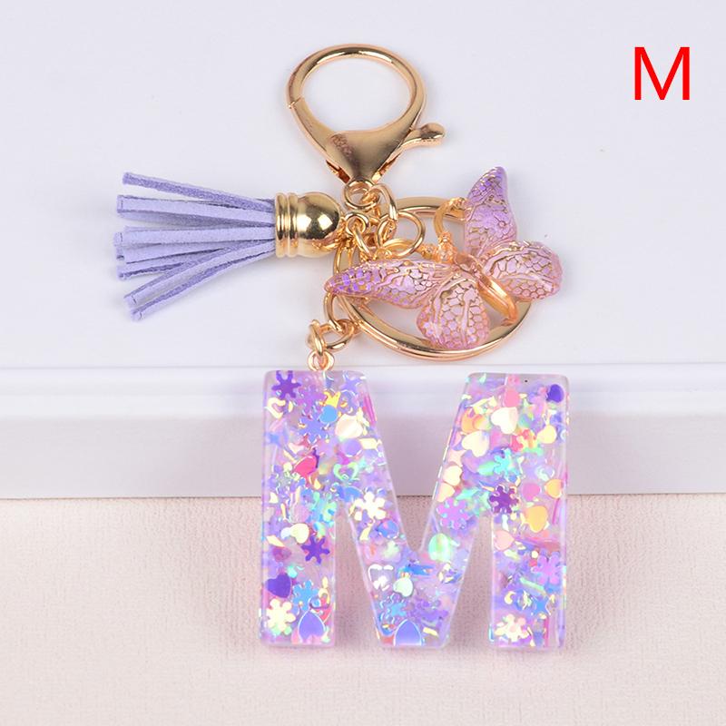 Product Introduction of A-Z Dreamy Sequin Letters Keychain For Women Tassel Butterfly Pendant Keyring  Bags  Car Key Chain 30