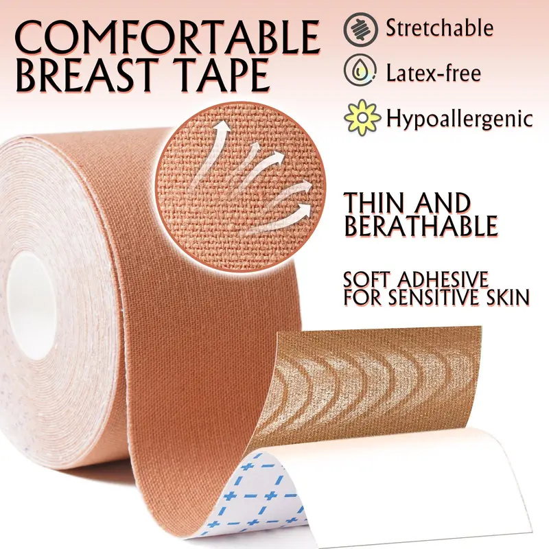 Breast Lift Tape Set, Including 1 Pair Covers, 25ft Boob Lift Tape and 40pcs Body and Clothing Tape, Breast Lift Tool for Women, Breast Care Product for Daily Use 3