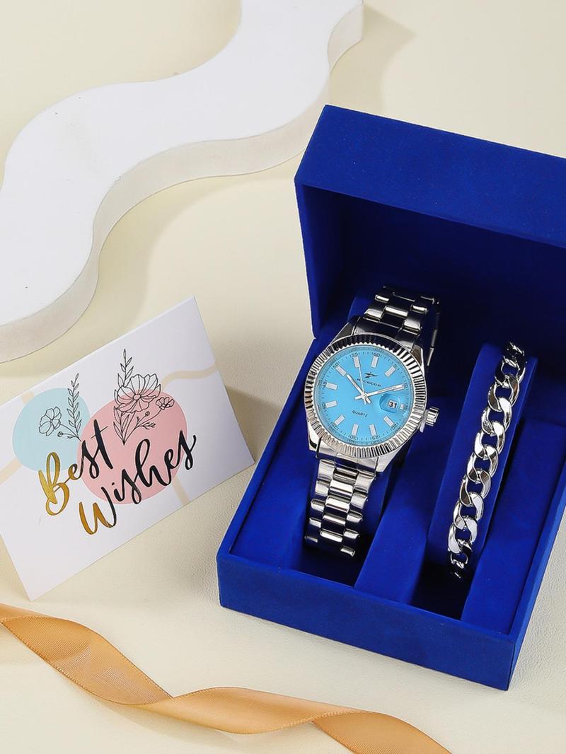Product Introduction of Men's Business Fashion Watch & Bracelet Set, Fashion Round Dial Watch & Bracelet Set for Party, Daily Decor, Trendy All-match & Exquisite Watch Set for Birthday Gift 7