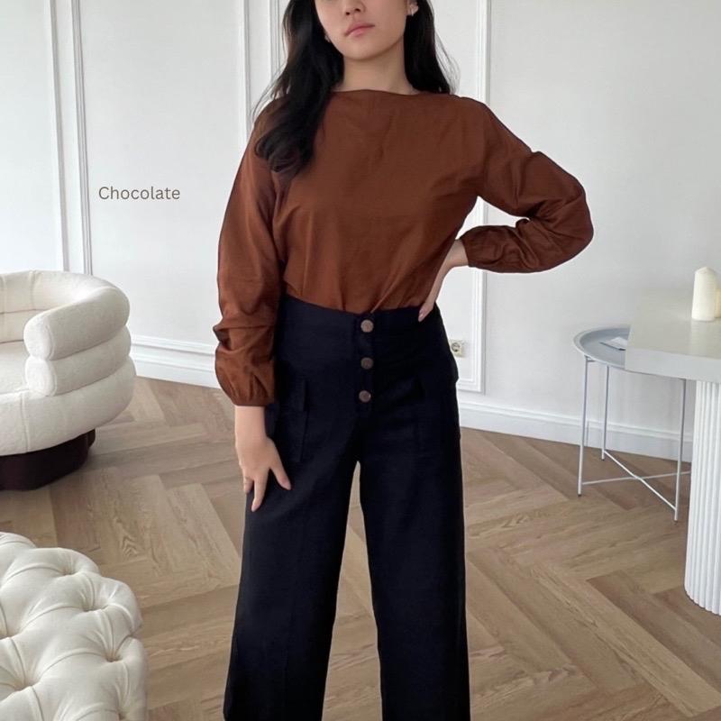PORONAKA - KURA Blouse Atasan Polos Linen Longsleeve 6