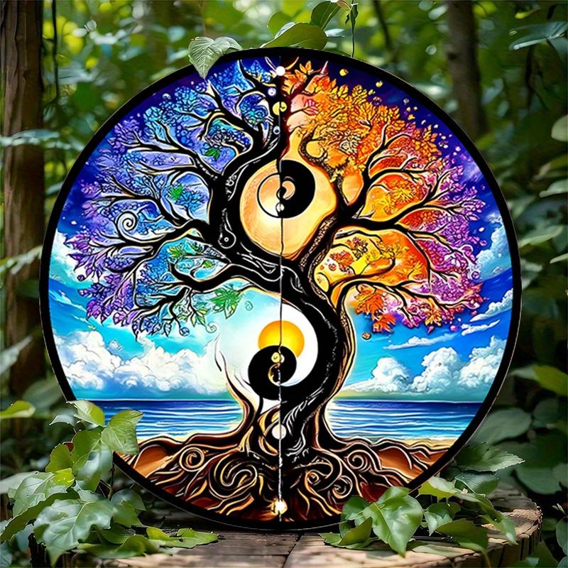 Product Introduction of Colorful Yin Yang Tree Ocean Sunset Metal Wall Art - Vibrant Round Poster for Bar, Cafe, Beach House, Backyard - Ideal for Artistic Spaces, Coastal Home Decor, 2D, Perfect for Room Decor 11