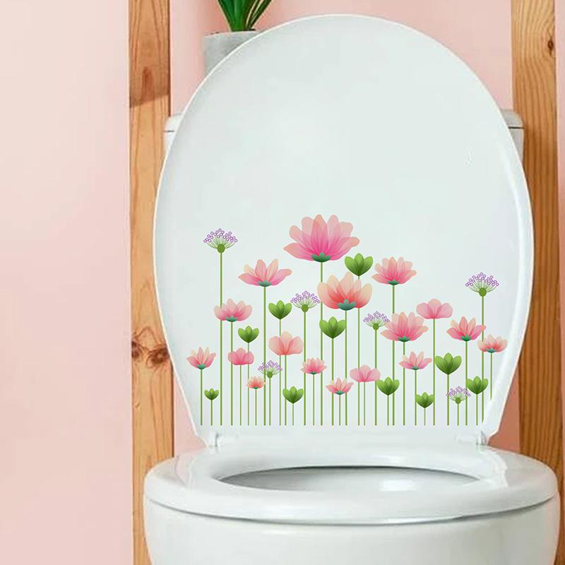 1PC Flower Bird Toilet Sticker  Self Adhesive Paintings Removable Bathroom Decal Decorative Room Decor Wall Stickers 1