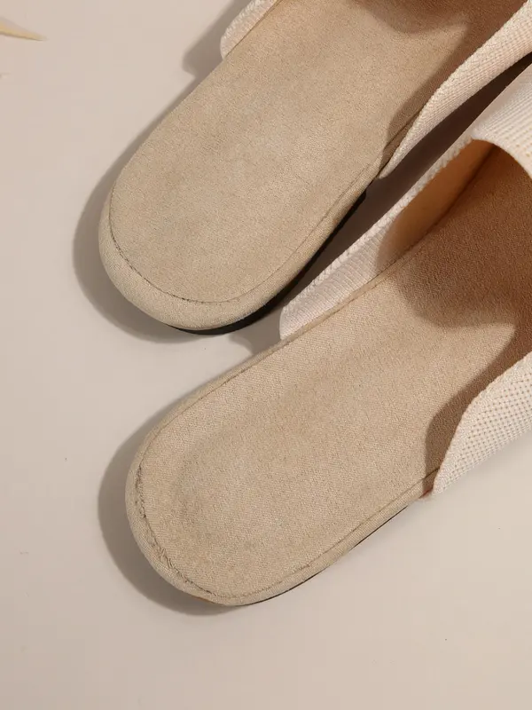 Women's Solid Color Round Toe Fashion Slippers, Casual Comfortable Breathable Flat Slippers, Fashionable Slippers for Indoor & Outdoor Wear, Walking Shoes 6