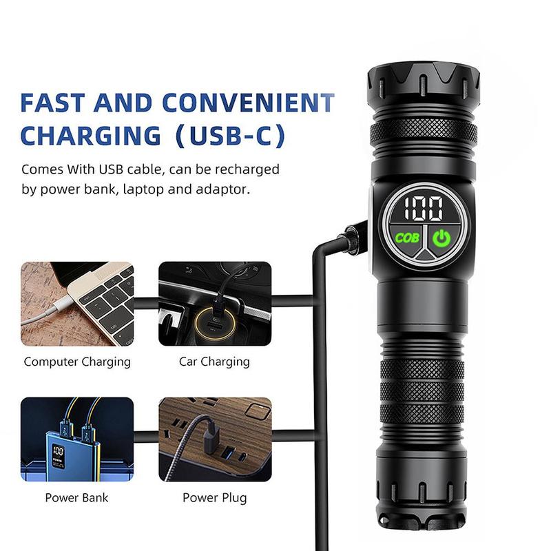 Portable Strong Light Flashlight, USB Rechargeable Telescopic Zoom Flashlight, Outdoor Camping & Hiking Flashlight, Car Repair, Emergency Use Flashlight 4