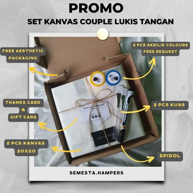 KANVAS LUKIS TANGAN | SET KANVAS LUKIS CAP TANGAN (WHITE COUPLE)