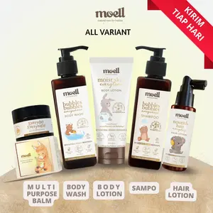 Moell Sunscreen | Body Wash | Body Lotion | Hair Lotion Nutrisi Rambut Anak Bayi | Shampoo SLS Free | Balm Kulit Sensitif Anti Ruam Natural Organic