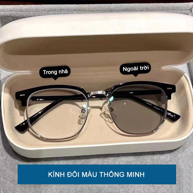 Mắt kính giả cận nam nữ Seisen Kr06 kính mát chống ánh sáng xan nửa viền gọng vuông phong cách retro thời trang Hàn Quốc